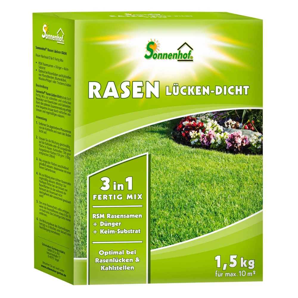 Sonnenhof Rasen-Lücken-Dicht 3in1 Fertig Mix 1,5 Kg 3 Sonnenhof Rasen-Lücken-Dicht 3in1 Fertig Mix 1,5 Kg
