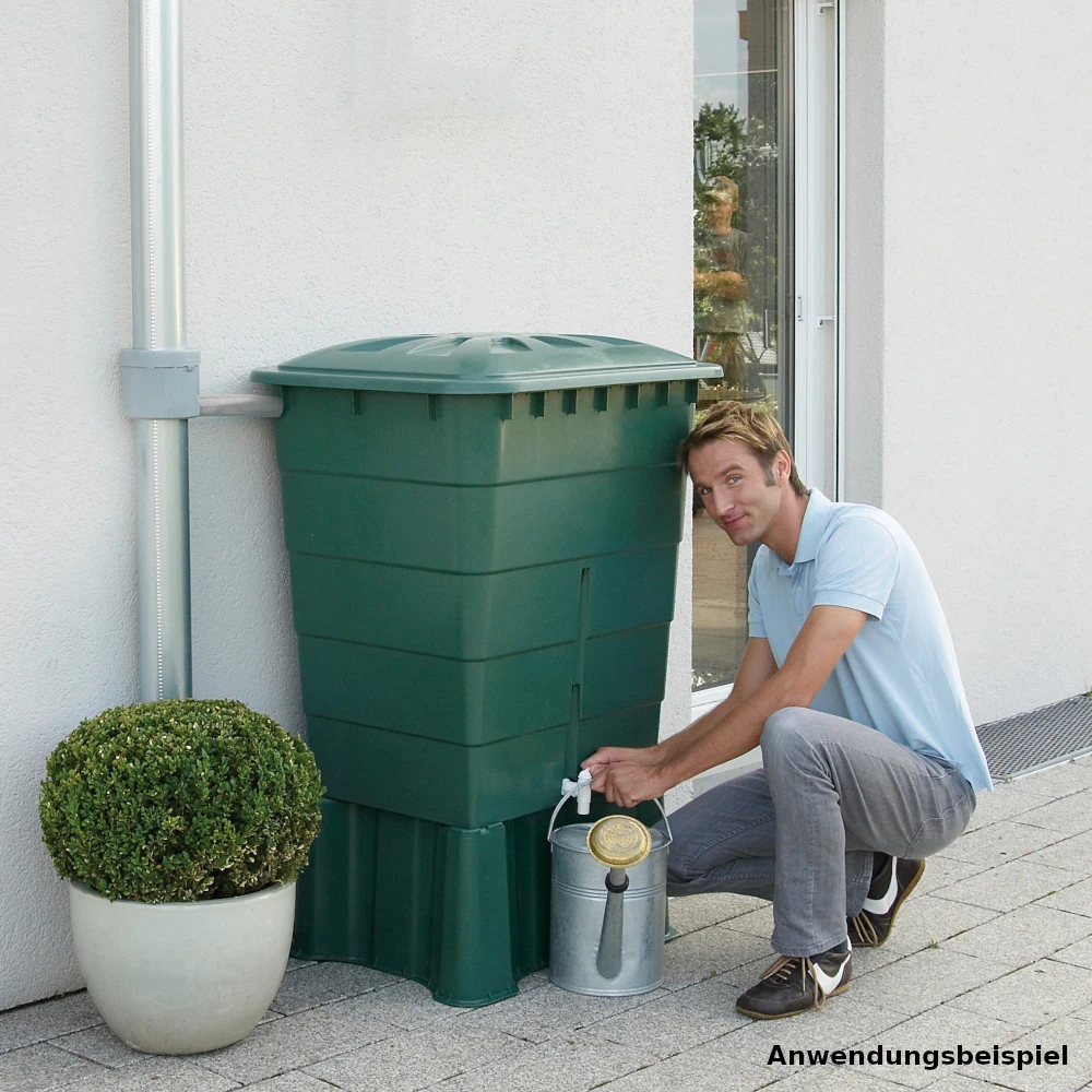 Regentonne Eckig Mit 300 Liter Fassungsvermögen In Grün, Inklusive Deckel Und Auslaufhahn 5 Regentonne Eckig Mit 300 Liter Fassungsvermögen In Grün, Inklusive Deckel Und Auslaufhahn – Bild 3