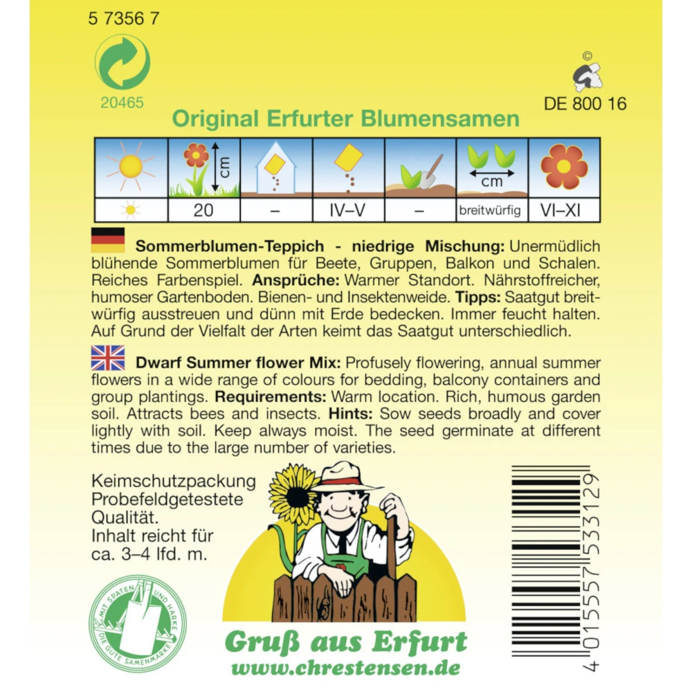 Saatgut Sommerblumen-Teppich Niedrige Mischung Für Ca. 3-4 Laufende Meter 4 Saatgut Sommerblumen-Teppich Niedrige Mischung Für Ca. 3-4 Laufende Meter – Bild 2