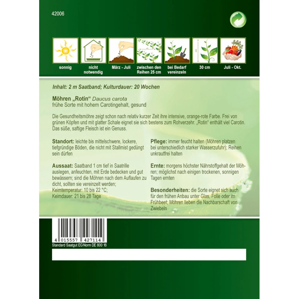 Saatgut Möhren Rotin Frühe Sorte Ca. 2 Meter Saatband, Mit Hohem Carotingehalt 4 Saatgut Möhren Rotin Frühe Sorte Ca. 2 Meter Saatband, Mit Hohem Carotingehalt – Bild 2