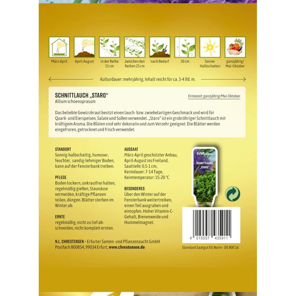 Saatgut Schnittlauch Staro Mehrjährig Für Ca. 3-4 Laufende Meter 4 Saatgut Schnittlauch Staro Mehrjährig Für Ca. 3-4 Laufende Meter – Bild 2