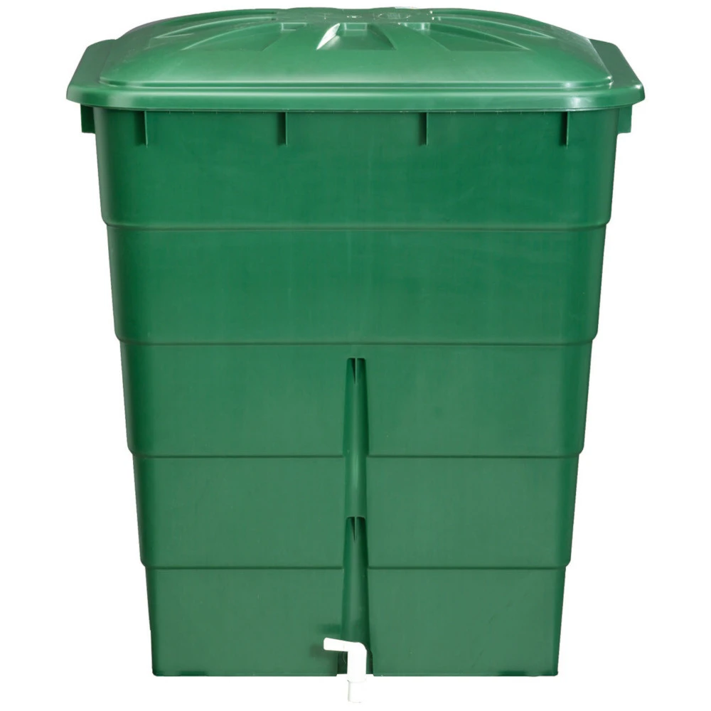 Regentonne Eckig Mit 300 Liter Fassungsvermögen In Grün, Inklusive Deckel Und Auslaufhahn 3 Regentonne Eckig Mit 300 Liter Fassungsvermögen In Grün, Inklusive Deckel Und Auslaufhahn