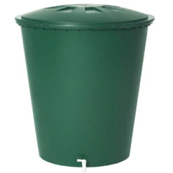 Regentonne Rund Mit 310 Liter Fassungsvermögen In Grün, Inklusive Deckel Und Auslaufhahn